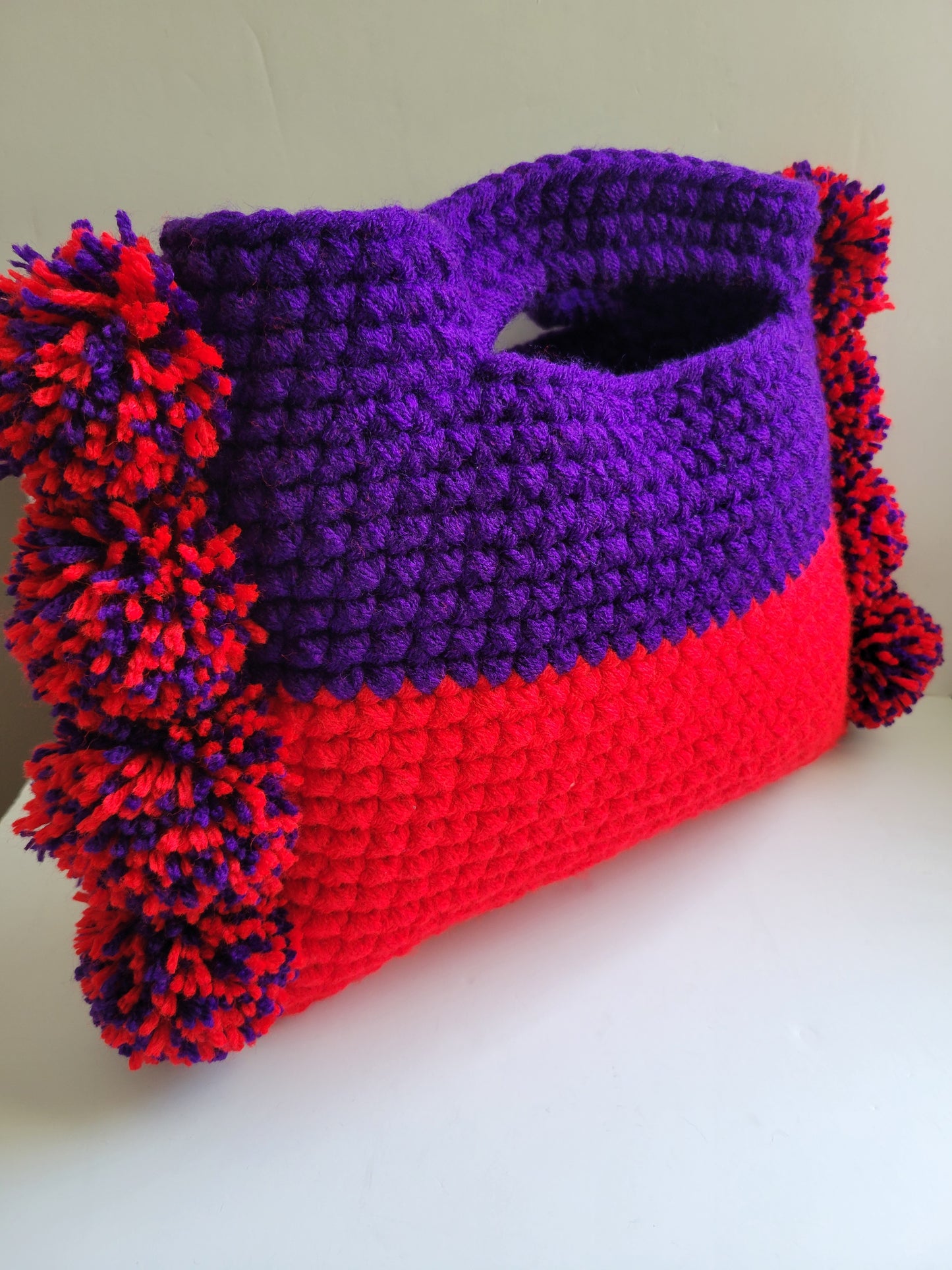 Prima Donna | Purple Red Colorblock Pompom Acrylic Melani